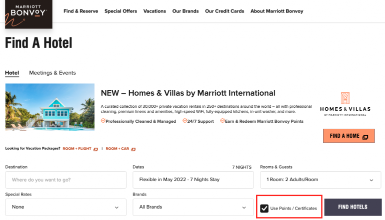 Marriott cash and points